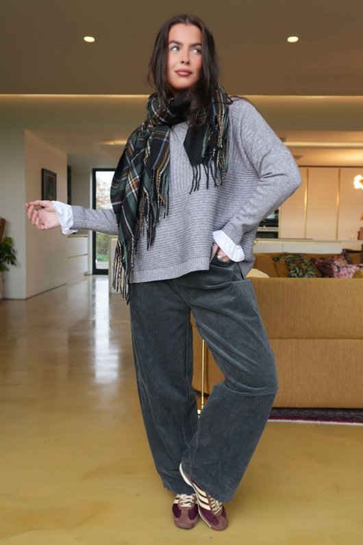 Mackenzie Plaid Blanket Scarf Black /20=